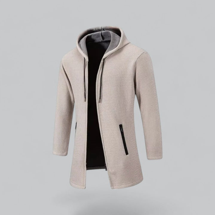 Caleb Cappotto Herre med Hætte – Slim Fit Jakke i Uldlook med Fleecefor