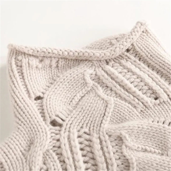 Klaihre Dame Høyhalset Genser – Strikket Pullover med Flette-mønster og Myk Passform