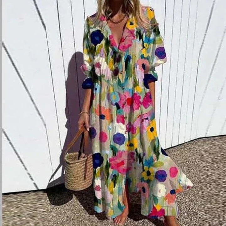 Amandine | Boho-Kleid mit V-Ausschnitt für Damen | Maxikleid