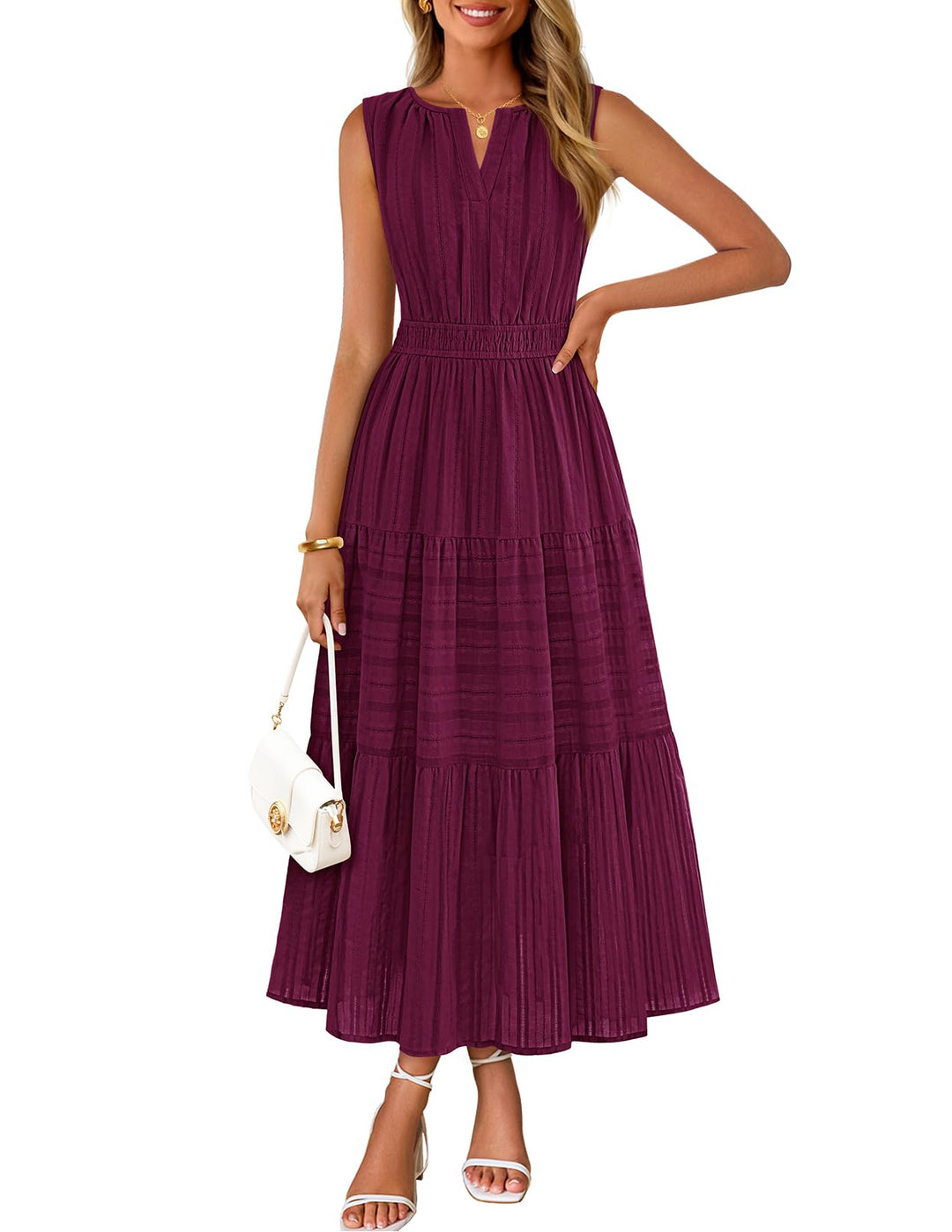 Camille Maxi-kjole for dame – Jacquardbomull, V-hals og A-linje boho med lommer