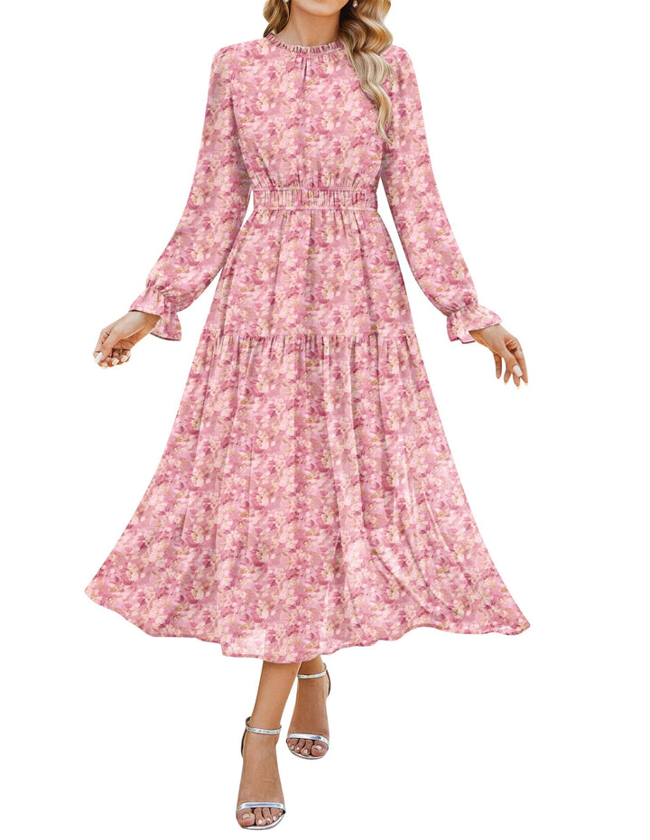Briseis Rochie Maxi pentru Femei – Șifon Floral, Mâneci Lungi & Croială A-Line Elegantă