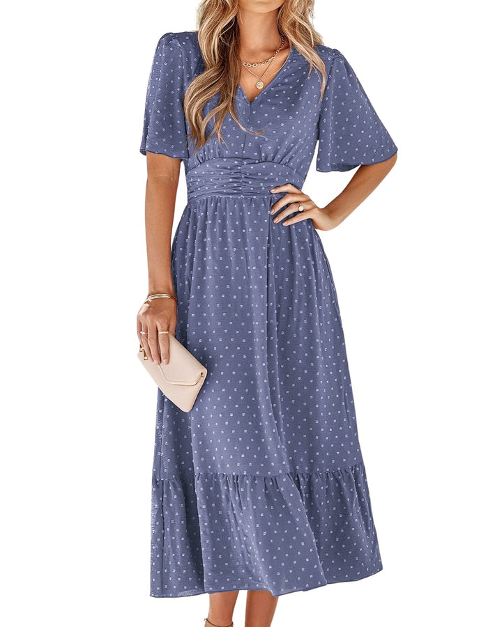 Salem Vestido Maxi Mujer Boho – Escote en V, Mangas Cortas y Cintura Alta con Volantes