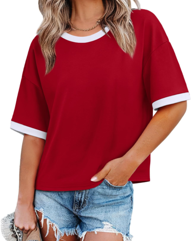 Tricou Ilara pentru femei – Oversize Color Block, cu guler rotund și croială lejeră casual