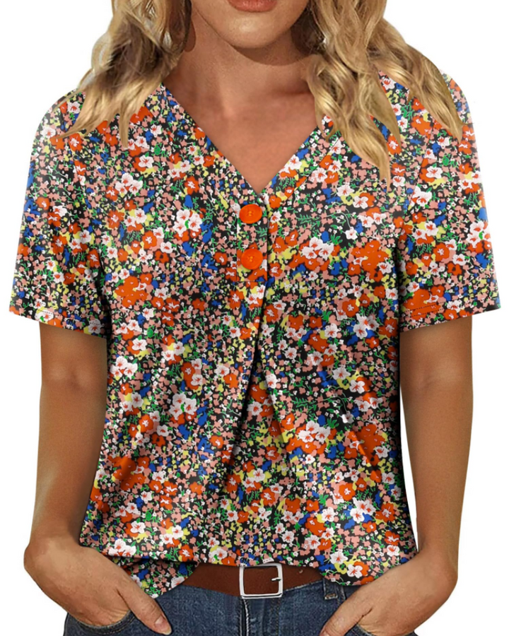 Everly Túnica Mujer – Escote en V Henley, Mangas Cortas y Blusa Casual Suave