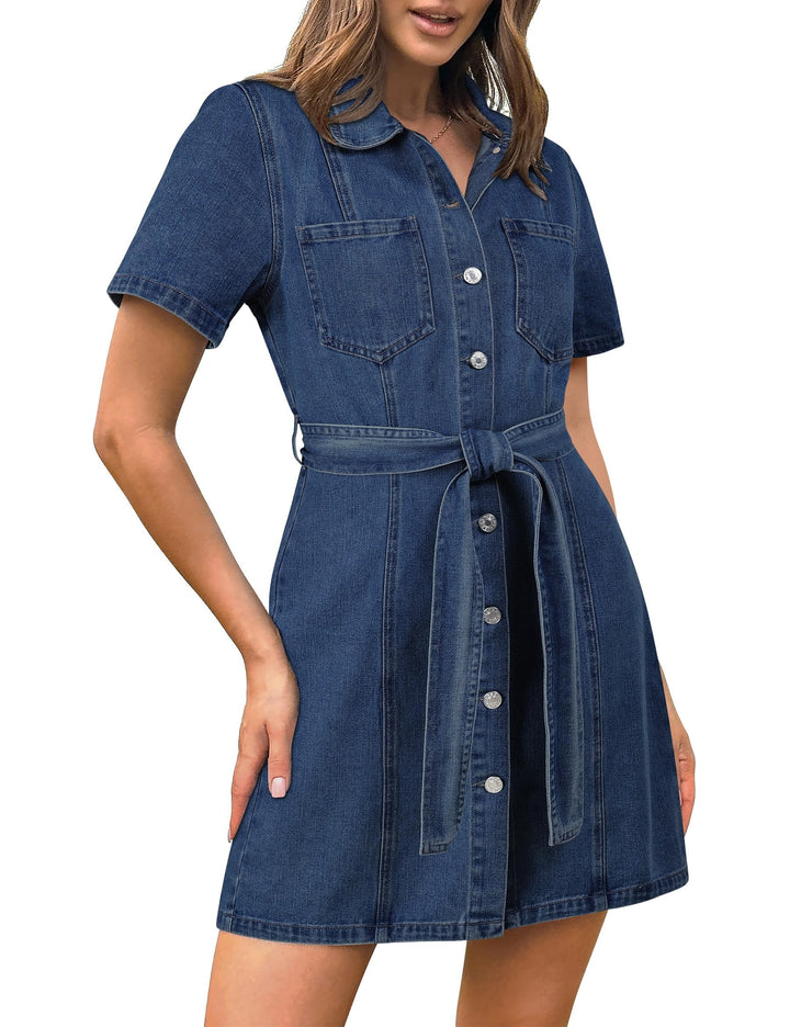 Rochii din denim Fengbay pentru femei UK, rochii cămașă casual din denim cu mânecă scurtă și nasturi, cu buzunar