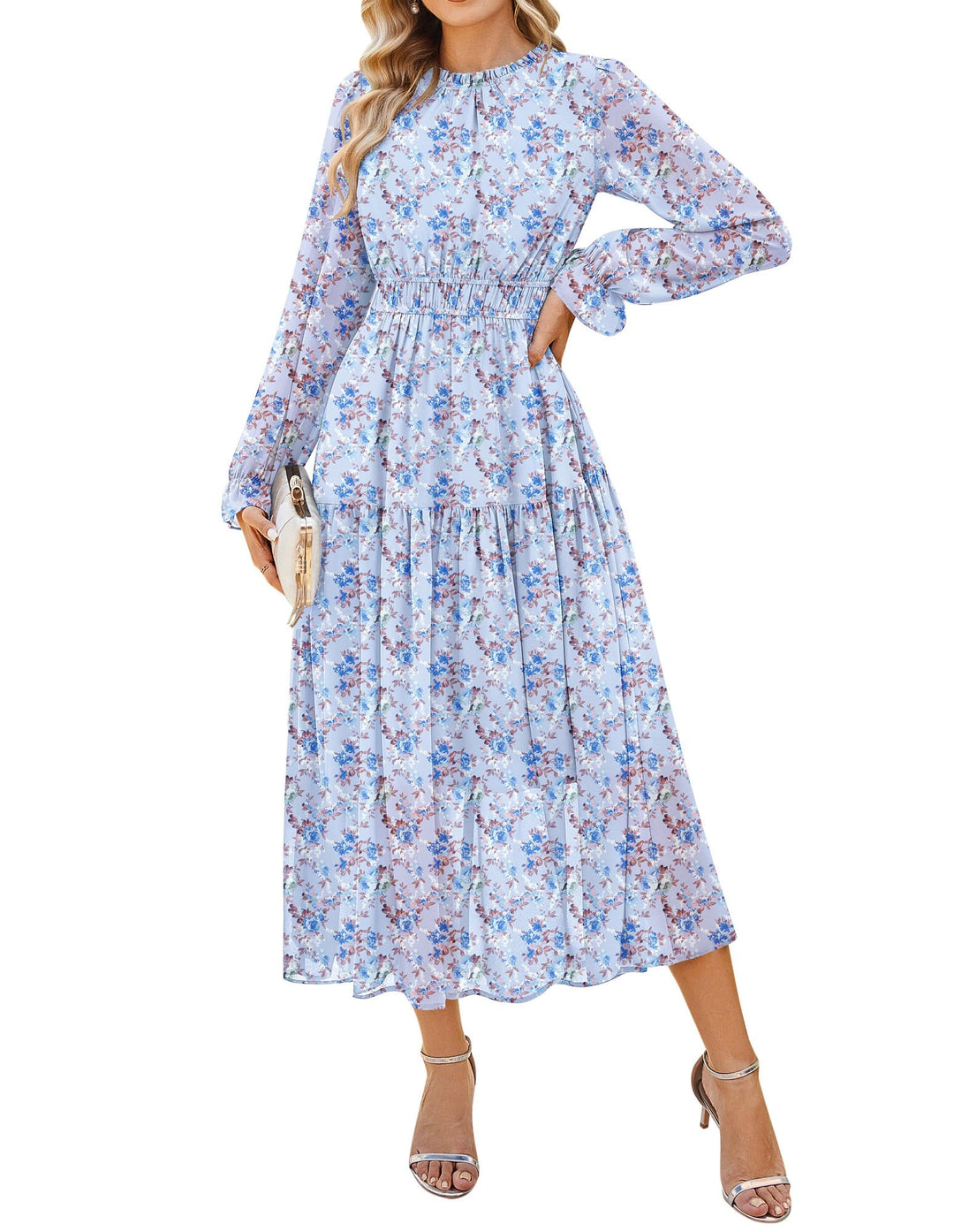 Briseis Rochie Maxi pentru Femei – Șifon Floral, Mâneci Lungi & Croială A-Line Elegantă