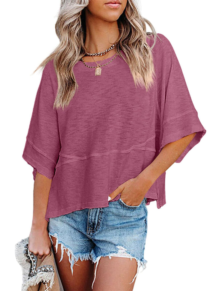 Quenny Top Donna – Camiseta Oversize, Mangas Murciélago y Blusa Casual de Cuello Redondo