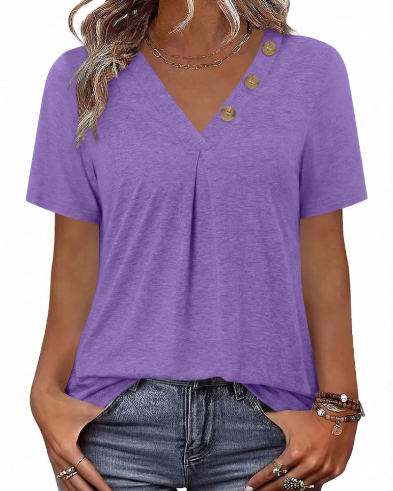 Everly Túnica Mujer – Escote en V Henley, Mangas Cortas y Blusa Casual Suave