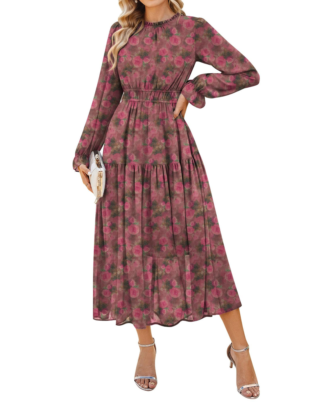 Briseis Rochie Maxi pentru Femei – Șifon Floral, Mâneci Lungi & Croială A-Line Elegantă