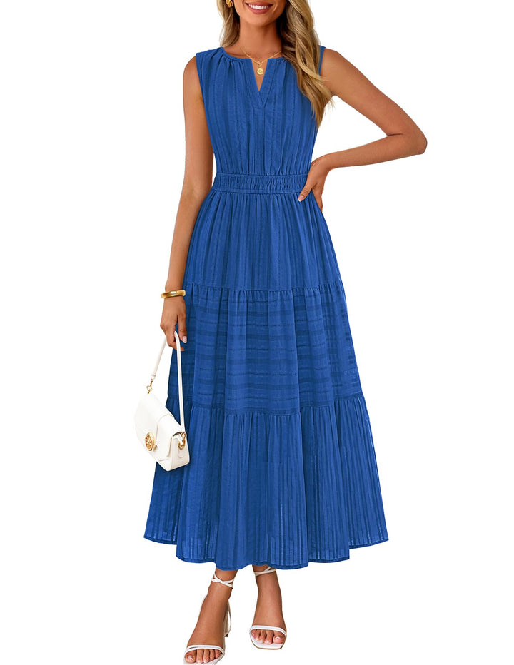 Camille Maxi-kjole for dame – Jacquardbomull, V-hals og A-linje boho med lommer