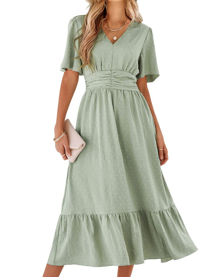 Salem Vestido Maxi Mujer Boho – Escote en V, Mangas Cortas y Cintura Alta con Volantes