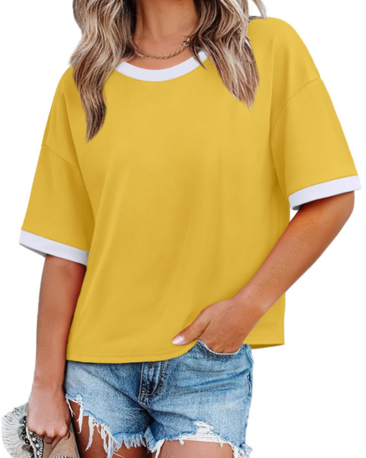 Tricou Ilara pentru femei – Oversize Color Block, cu guler rotund și croială lejeră casual