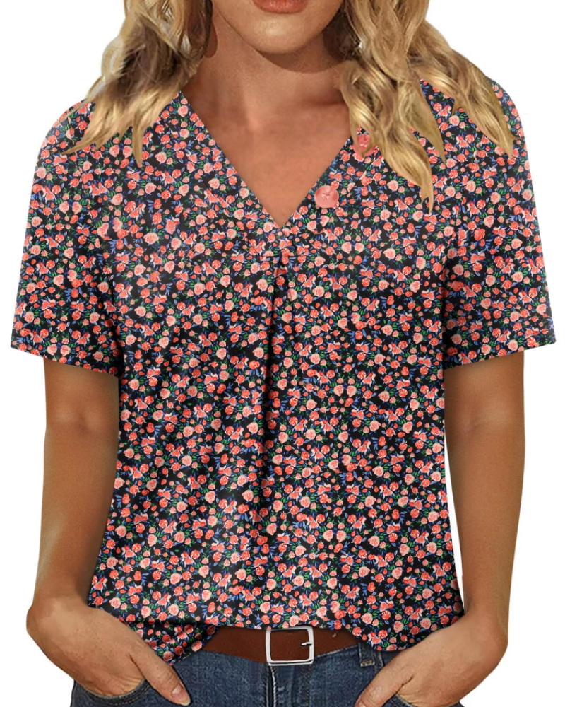 Everly Túnica Mujer – Escote en V Henley, Mangas Cortas y Blusa Casual Suave