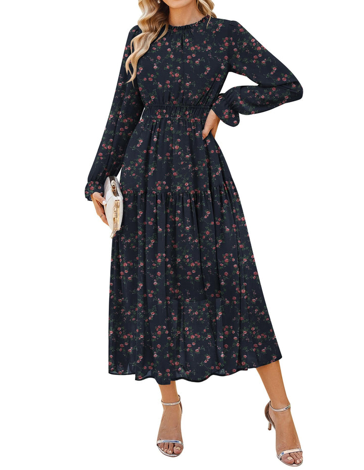 Briseis Rochie Maxi pentru Femei – Șifon Floral, Mâneci Lungi & Croială A-Line Elegantă