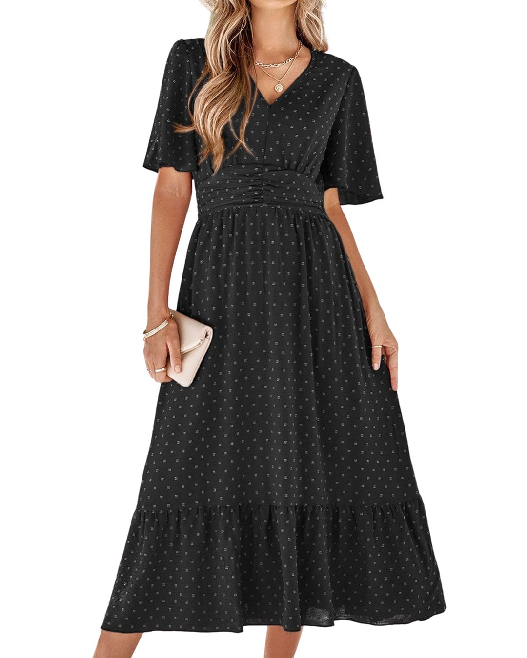 Salem Vestido Maxi Mujer Boho – Escote en V, Mangas Cortas y Cintura Alta con Volantes