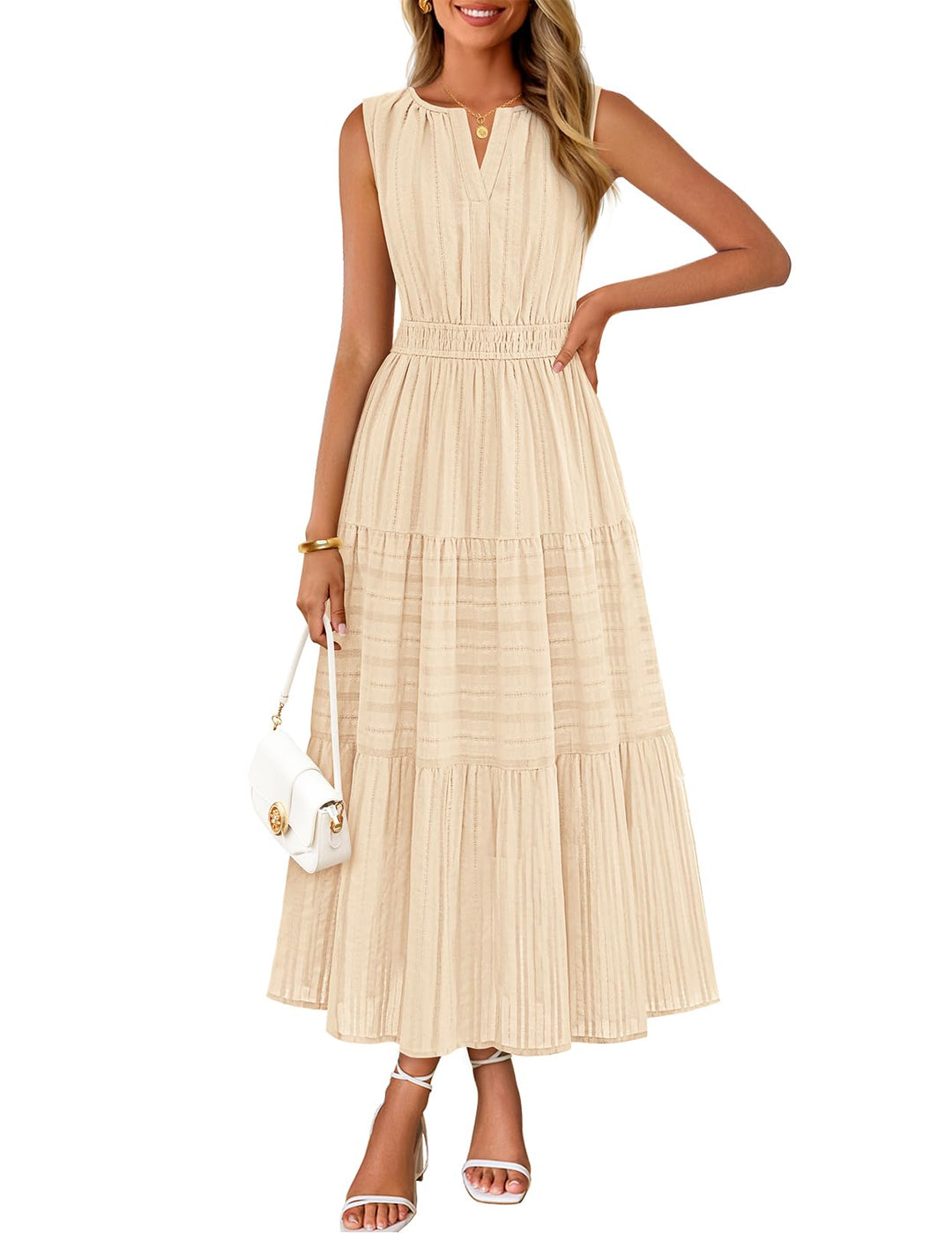 Camille Maxi-kjole for dame – Jacquardbomull, V-hals og A-linje boho med lommer