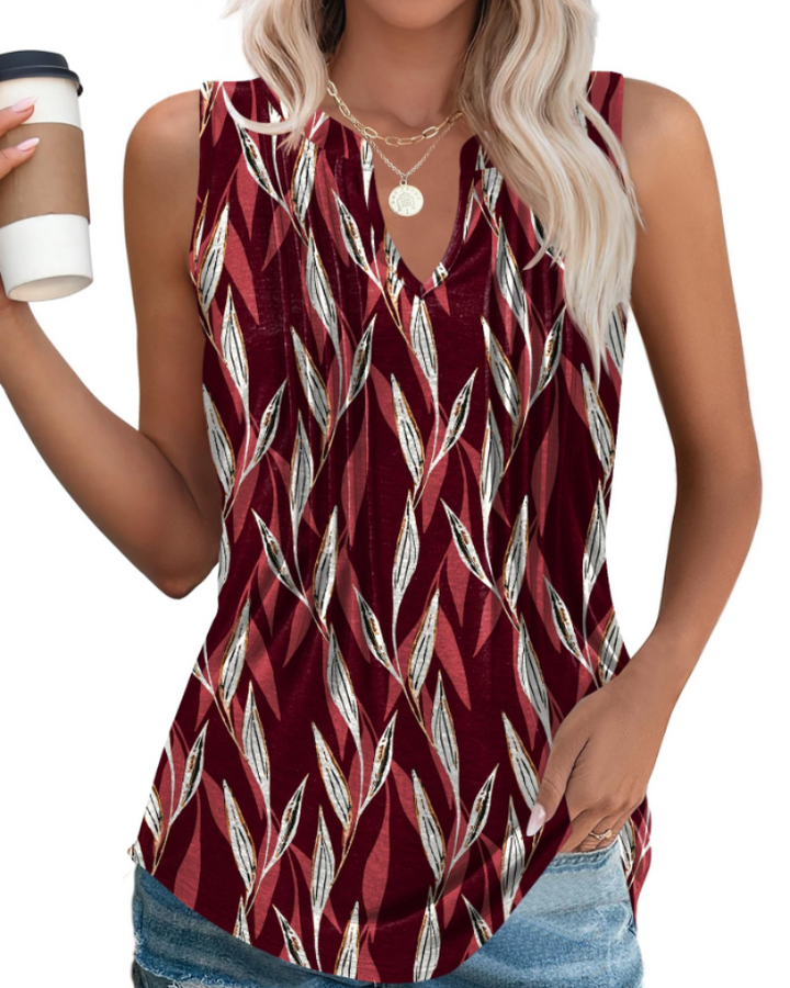 Willow Top Donna – Escote en V, Sin Mangas y Blusa Plisada Casual