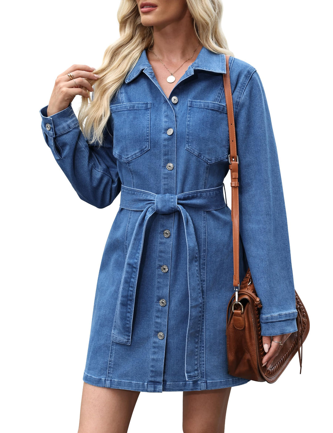 Rochii din denim Fengbay pentru femei UK, rochii cămașă casual din denim cu mânecă scurtă și nasturi, cu buzunar
