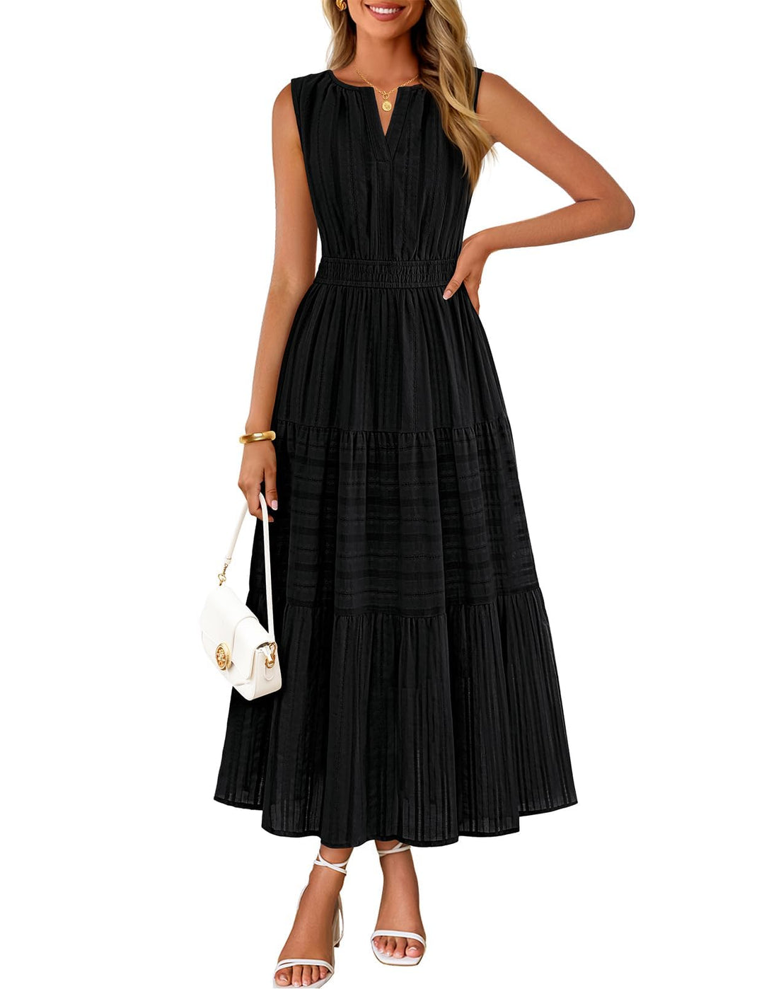 Camille Maxi-kjole for dame – Jacquardbomull, V-hals og A-linje boho med lommer