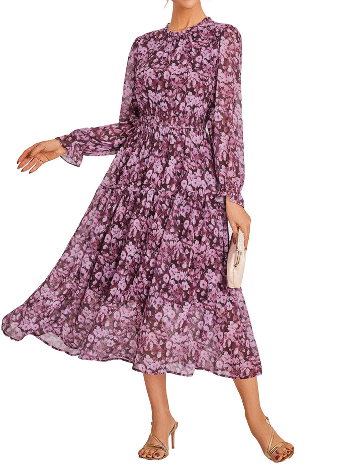 Briseis Rochie Maxi pentru Femei – Șifon Floral, Mâneci Lungi & Croială A-Line Elegantă
