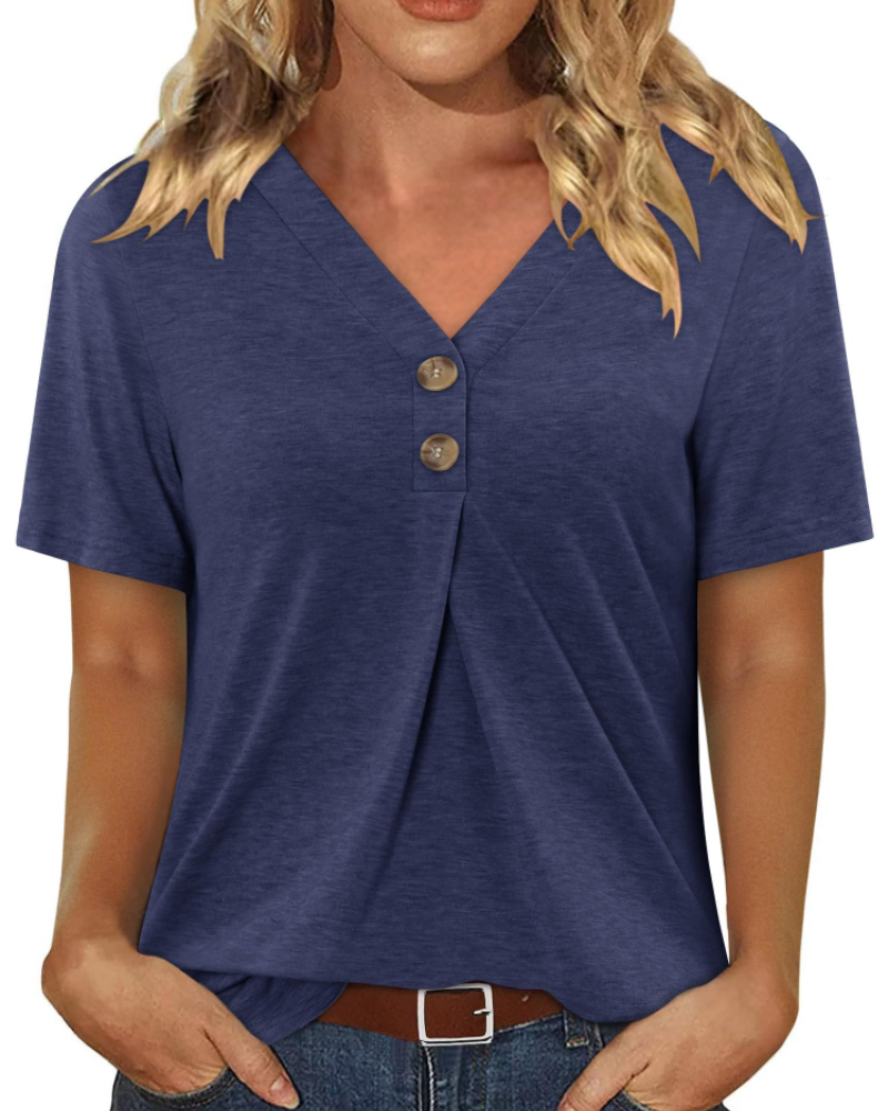 Everly Túnica Mujer – Escote en V Henley, Mangas Cortas y Blusa Casual Suave