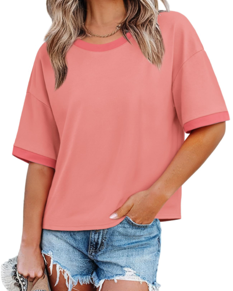 Tricou Ilara pentru femei – Oversize Color Block, cu guler rotund și croială lejeră casual