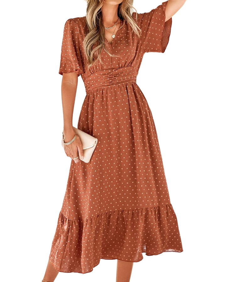 Salem Vestido Maxi Mujer Boho – Escote en V, Mangas Cortas y Cintura Alta con Volantes