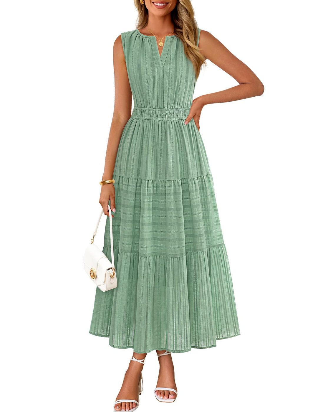 Camille Maxi-kjole for dame – Jacquardbomull, V-hals og A-linje boho med lommer