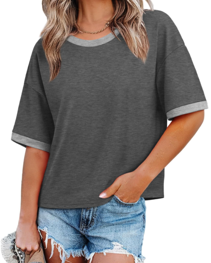Tricou Ilara pentru femei – Oversize Color Block, cu guler rotund și croială lejeră casual