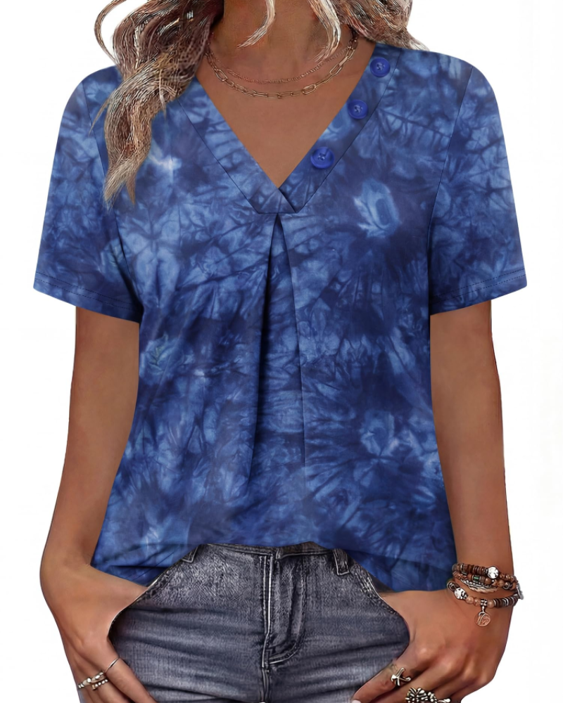 Everly Túnica Mujer – Escote en V Henley, Mangas Cortas y Blusa Casual Suave