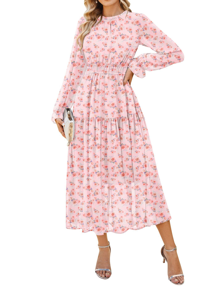 Briseis Rochie Maxi pentru Femei – Șifon Floral, Mâneci Lungi & Croială A-Line Elegantă