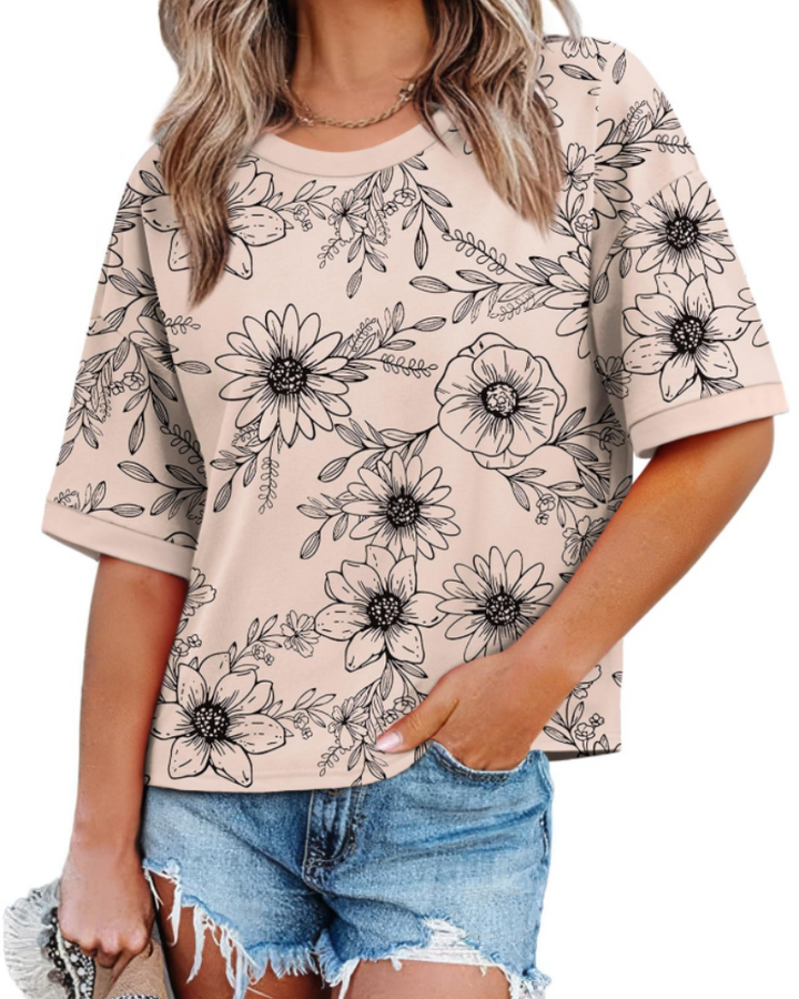 Tricou Ilara pentru femei – Oversize Color Block, cu guler rotund și croială lejeră casual