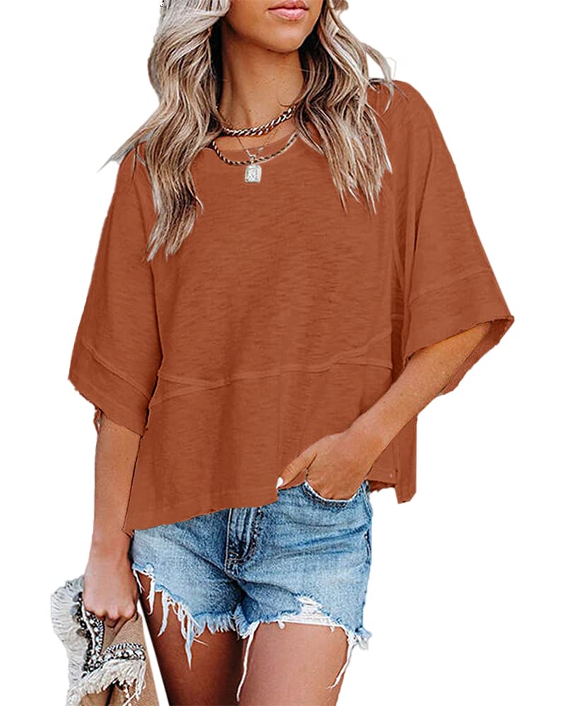 Quenny Top Donna – Camiseta Oversize, Mangas Murciélago y Blusa Casual de Cuello Redondo