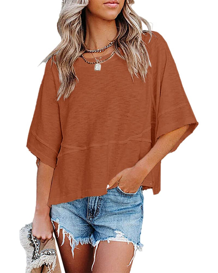 Quenny Top Donna – Camiseta Oversize, Mangas Murciélago y Blusa Casual de Cuello Redondo