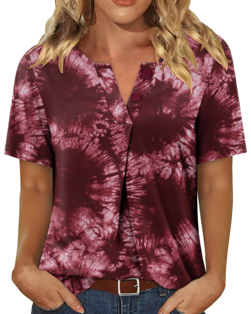 Everly Túnica Mujer – Escote en V Henley, Mangas Cortas y Blusa Casual Suave