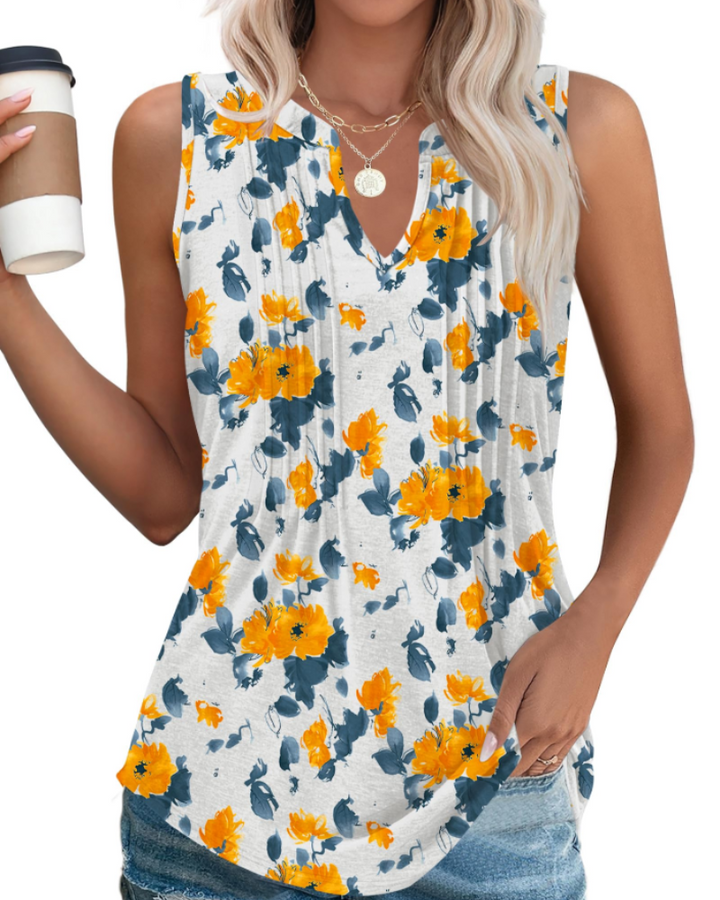 Willow Top Donna – Escote en V, Sin Mangas y Blusa Plisada Casual