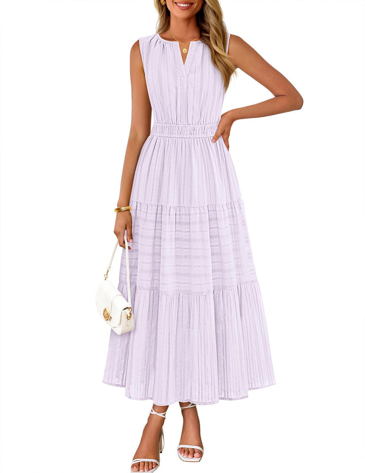 Camille Maxi-kjole for dame – Jacquardbomull, V-hals og A-linje boho med lommer
