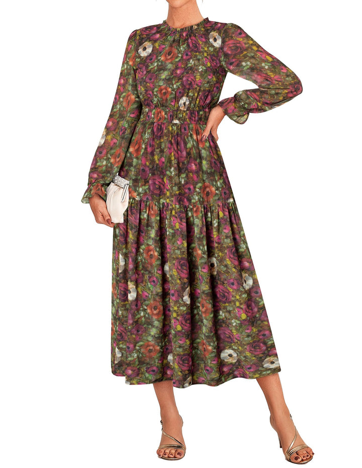 Briseis Rochie Maxi pentru Femei – Șifon Floral, Mâneci Lungi & Croială A-Line Elegantă