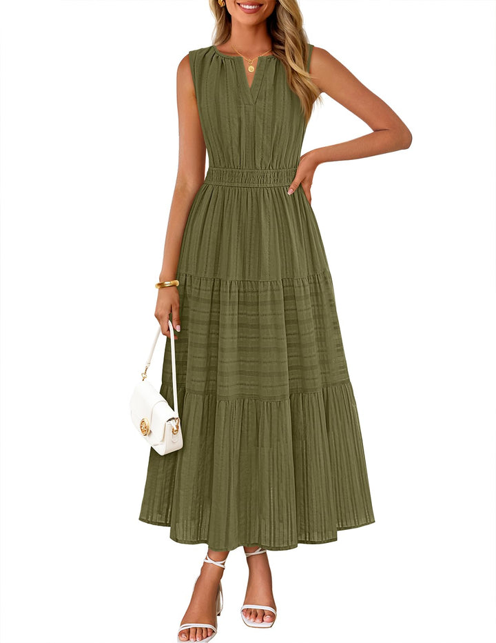 Camille Maxi-kjole for dame – Jacquardbomull, V-hals og A-linje boho med lommer