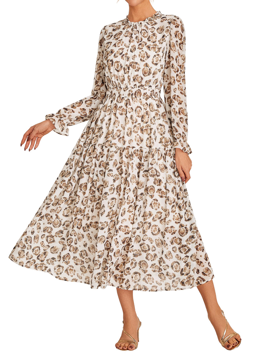 Briseis Rochie Maxi pentru Femei – Șifon Floral, Mâneci Lungi & Croială A-Line Elegantă