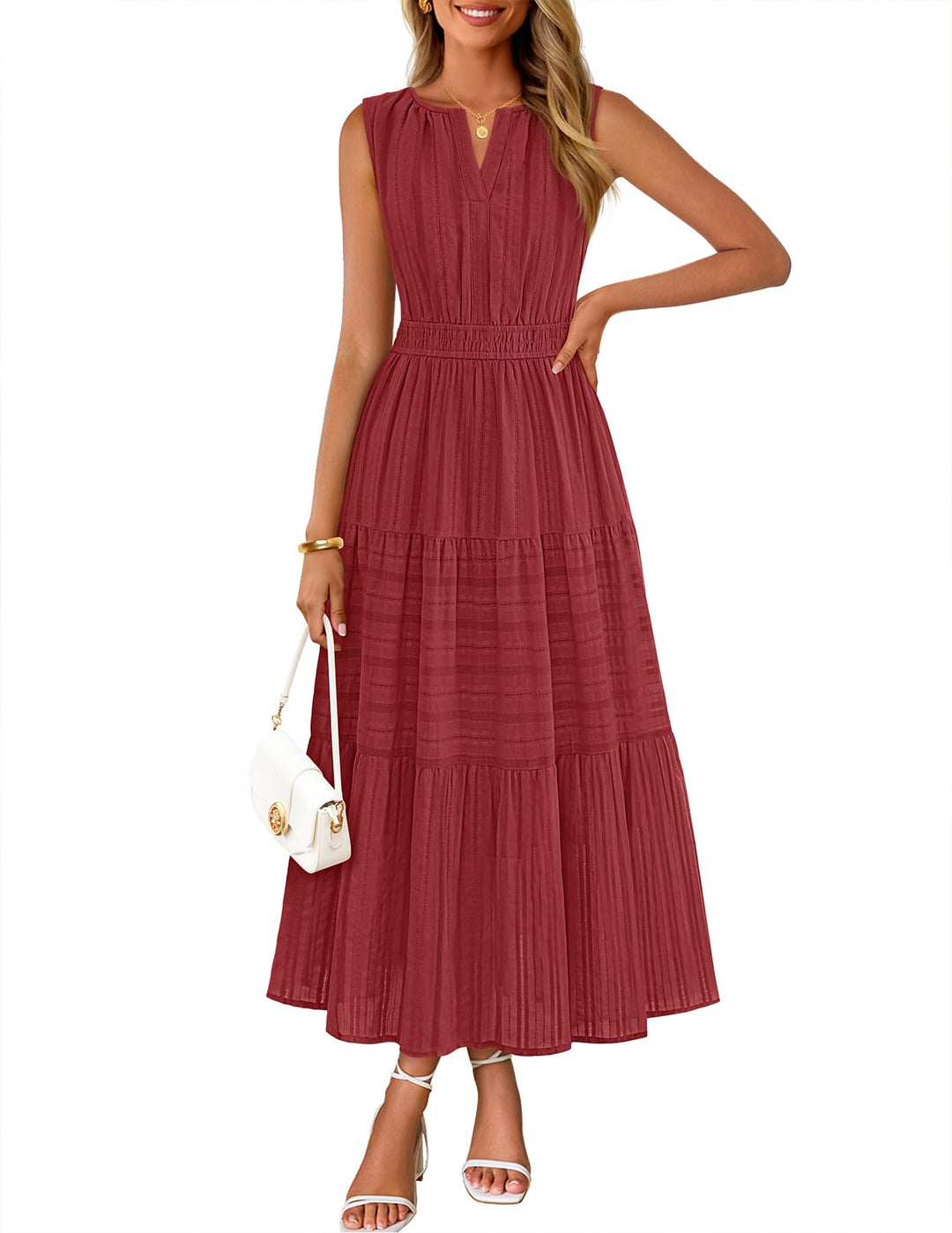 Camille Maxi-kjole for dame – Jacquardbomull, V-hals og A-linje boho med lommer