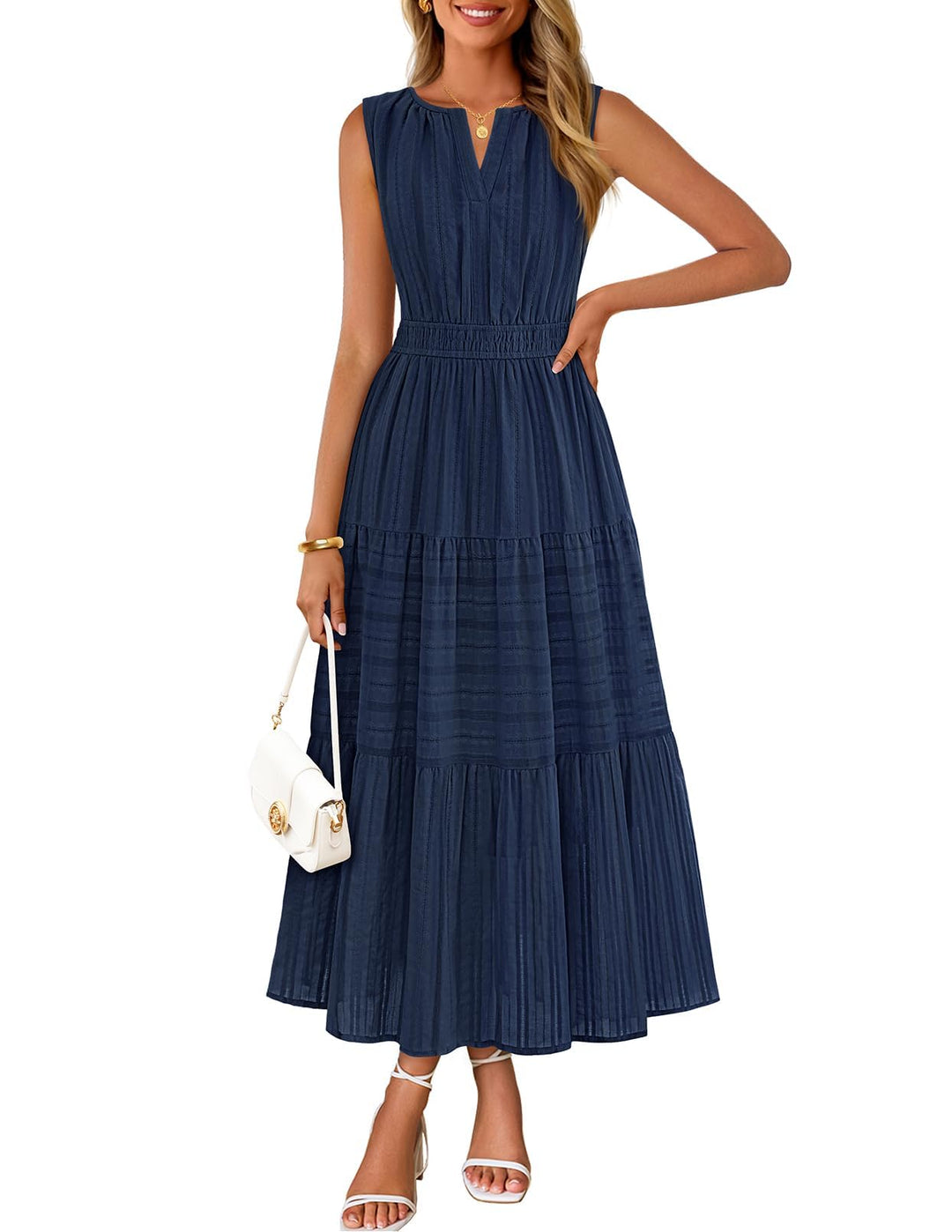 Camille Maxi-kjole for dame – Jacquardbomull, V-hals og A-linje boho med lommer