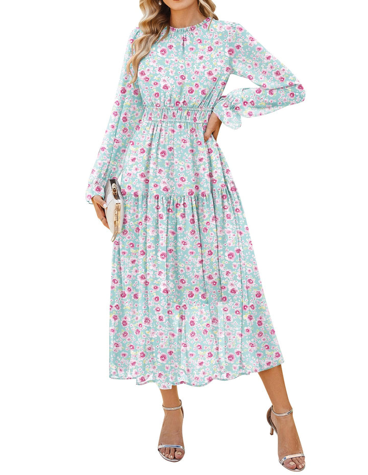 Briseis Rochie Maxi pentru Femei – Șifon Floral, Mâneci Lungi & Croială A-Line Elegantă
