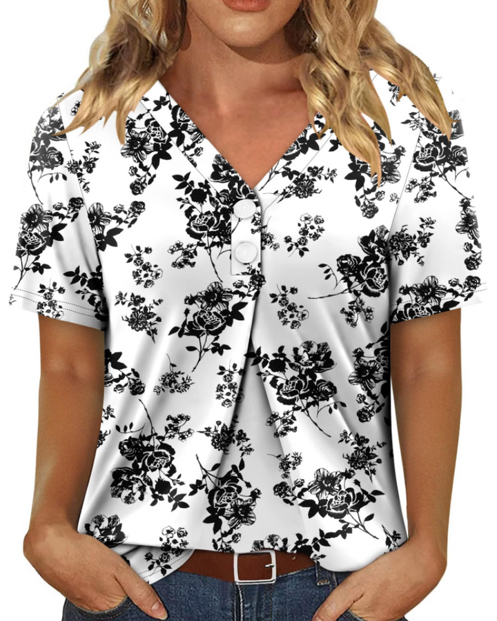 Everly Túnica Mujer – Escote en V Henley, Mangas Cortas y Blusa Casual Suave