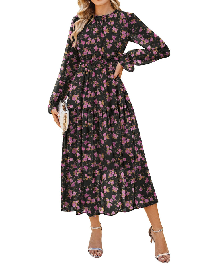 Briseis Rochie Maxi pentru Femei – Șifon Floral, Mâneci Lungi & Croială A-Line Elegantă