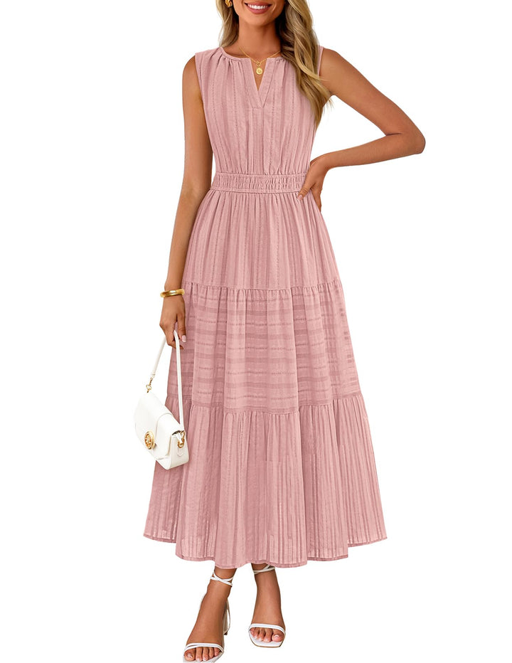 Camille Maxi-kjole for dame – Jacquardbomull, V-hals og A-linje boho med lommer