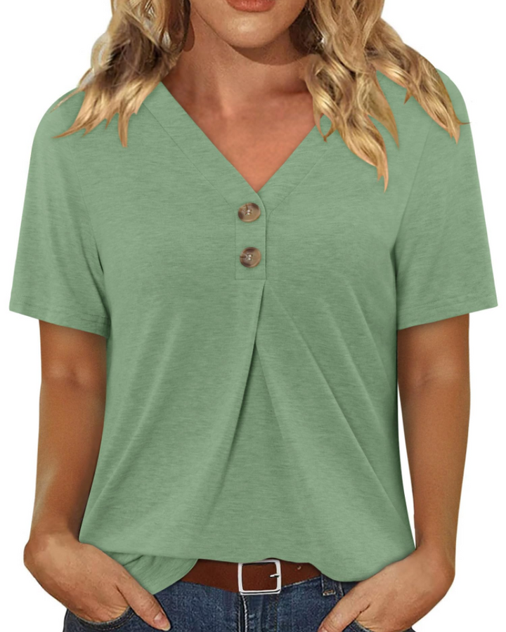 Everly Túnica Mujer – Escote en V Henley, Mangas Cortas y Blusa Casual Suave