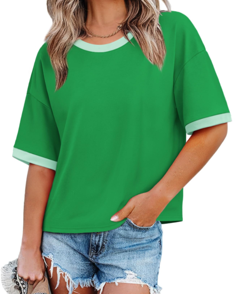 Tricou Ilara pentru femei – Oversize Color Block, cu guler rotund și croială lejeră casual