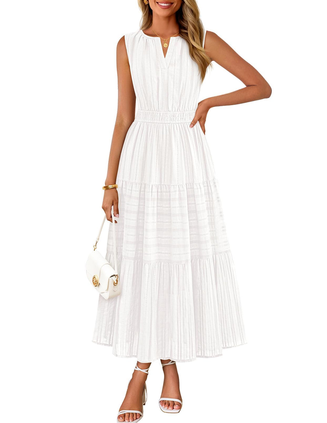Camille Maxi-kjole for dame – Jacquardbomull, V-hals og A-linje boho med lommer