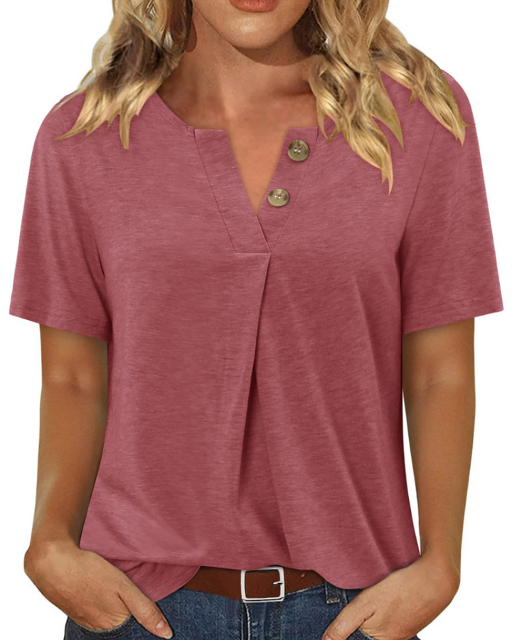 Everly Túnica Mujer – Escote en V Henley, Mangas Cortas y Blusa Casual Suave
